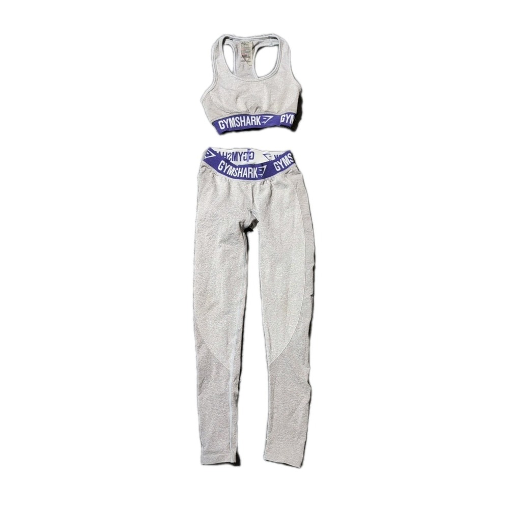 Gymshark Flex Leggings & Bra Tank Set Size XS Gray/Purple Excellent Condition